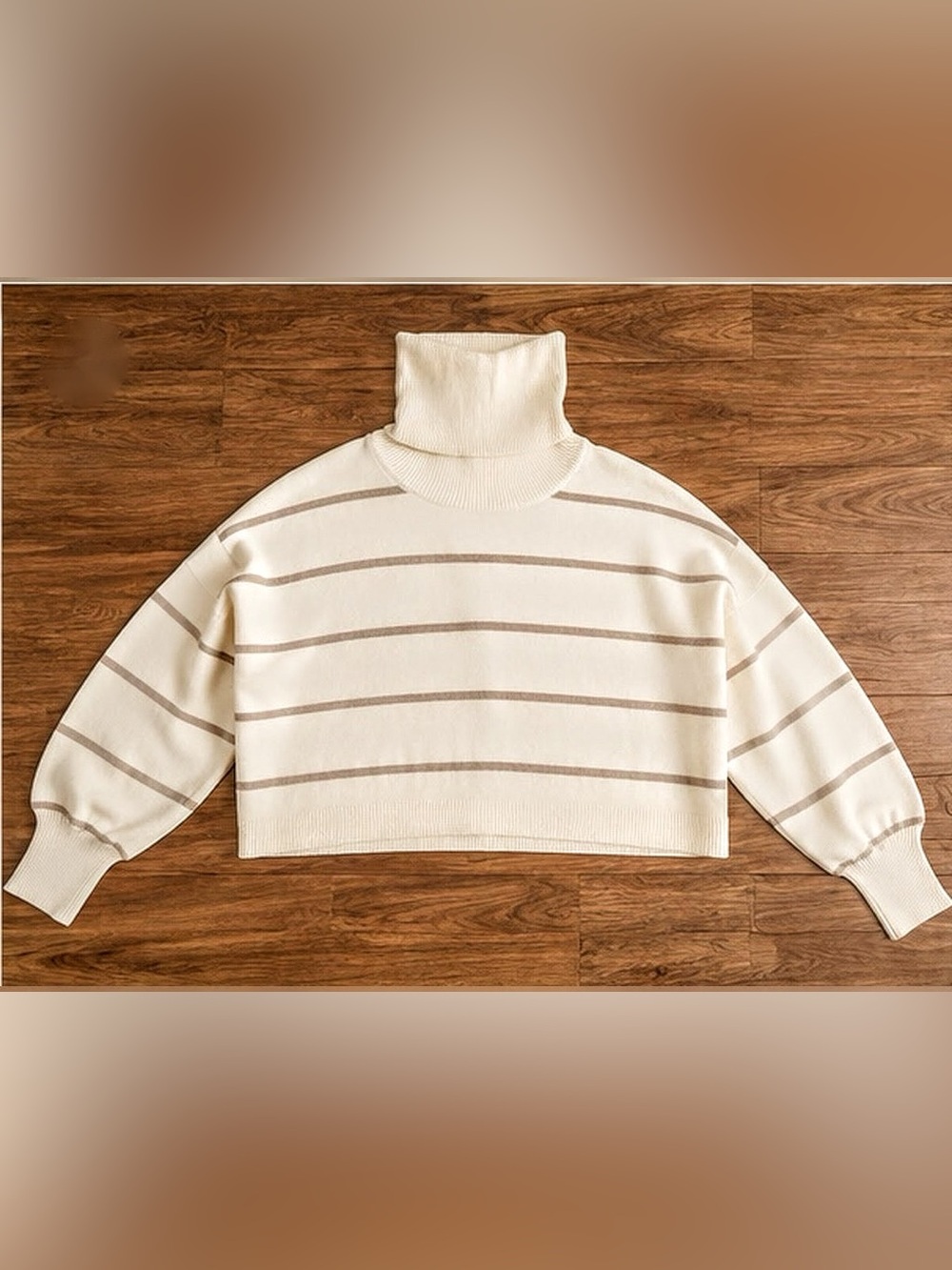 Free People Paulie Sweater Moonbean Combo XL NWT Cream Taupe Striped Turtleneck